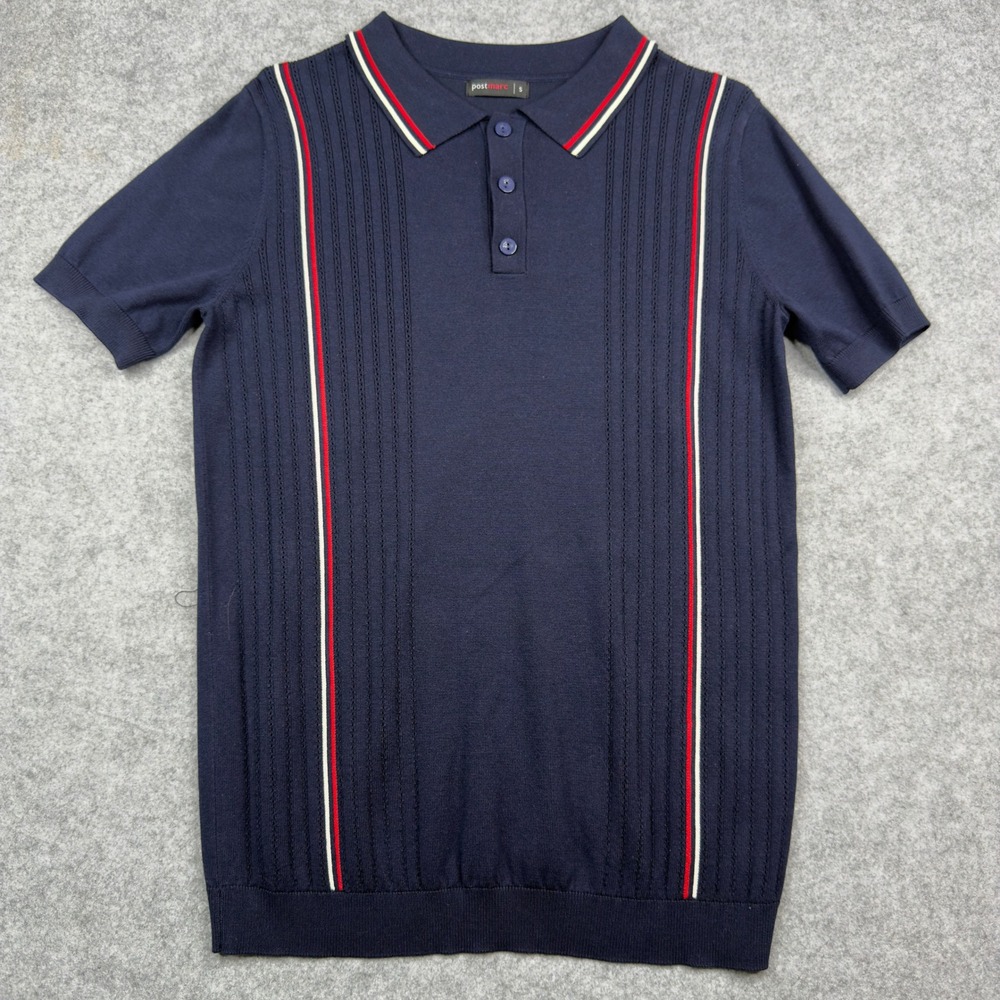 Postmarc Mens‎ Navy Blue Textured Knit Polo Size S NWOT